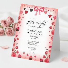 Convite Galentine's com Laço de Fita Rosa