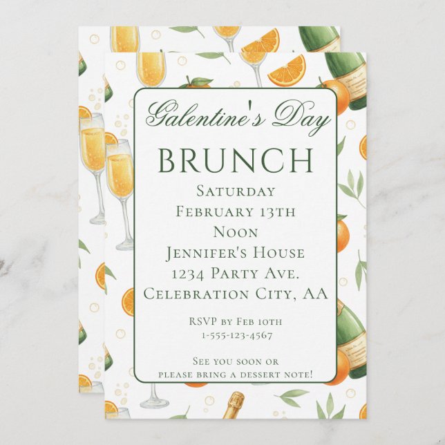 Convite Galentines Day Brunch Mimosas Elegant (Frente/Verso)