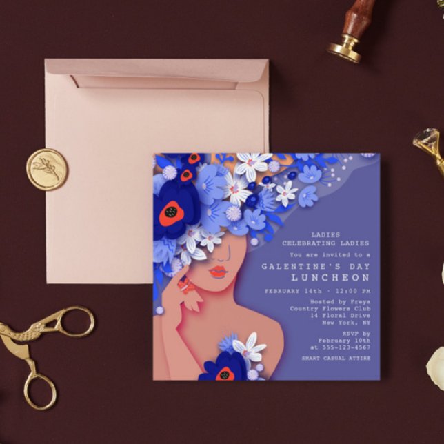 Convite Galentine's Day Luncheon Modern Girly Floral (Criador carregado)