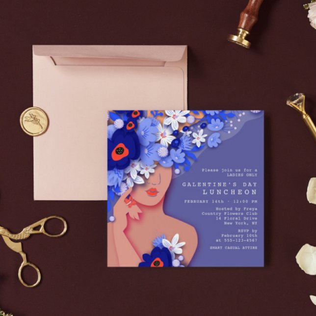 Convite Galentine's Day Luncheon Modern Girly Floral (Criador carregado)