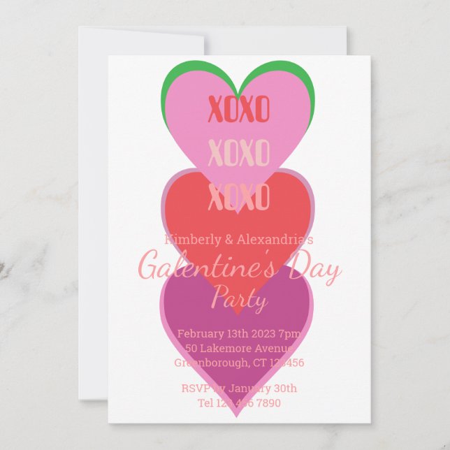 Convite Galentine's Day Party Hearts Typography Design  (Frente)