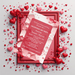 Convite Galentine's Day Party Pastel Coral Hearts Modern 