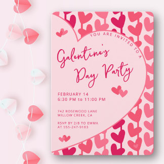 Convite Galentine's Day Party Red Pink Hearts Modern 