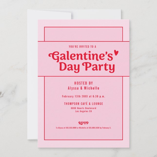 Convite Galentine's Day Red Pink Party Trendy Cool (Frente)