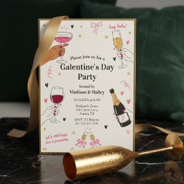 Convite Galentines Hey Babe Moldura Dourada