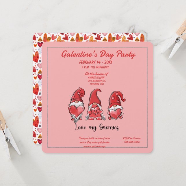Convite Galentine's Love My Gnomies Party Invitation (Frente/Verso In Situ)