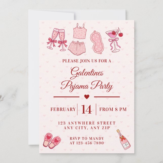 Convite Galentines Pajama Party Girls Valentines (Frente)