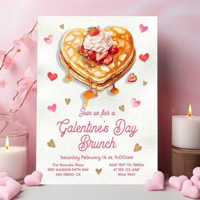 Convite Galentine's Palentine's Day Pancake Heart Brunch (Criador carregado)
