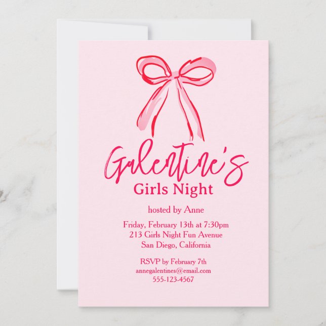 Convite Galentine's Pink Red Hand Drawn Girls Night Party (Frente)