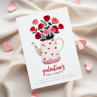 Convite Galentine's Tea Party Teapot Floral Invitation