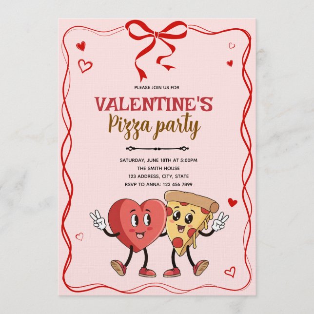 Convite Galentines valentine retro pizza invitation (Frente)