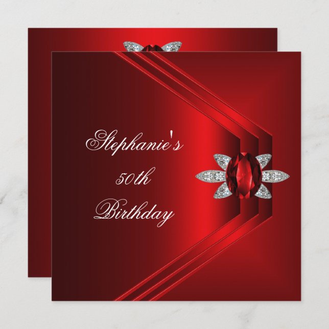 Convite Galeria de Seda Vermelha rica em Festa de aniversá (Frente/Verso)