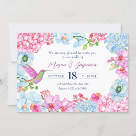 Convite Galho floral azul-pastel com casamento de aves