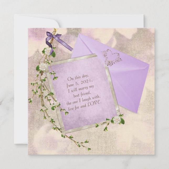 Convite galho floral branco na papelaria de casamento (Frente)