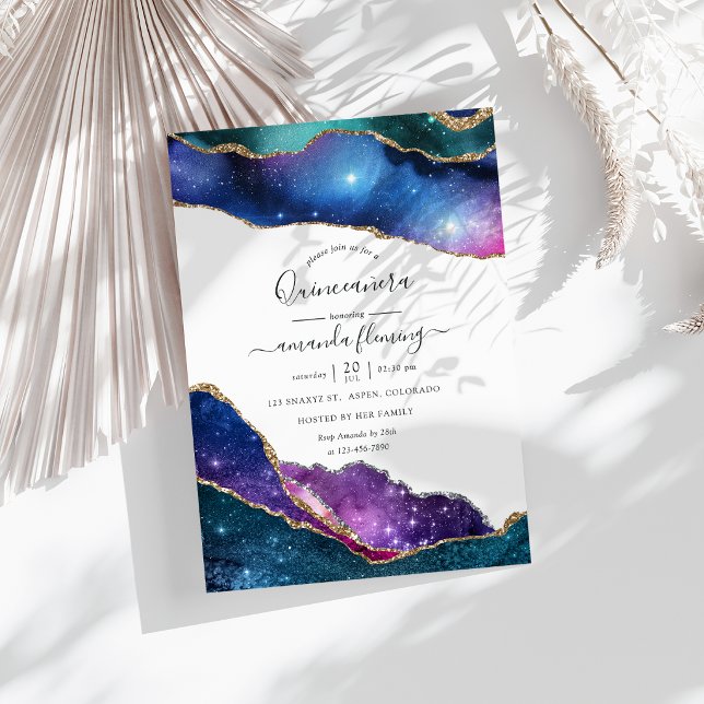 Convite Galinha Agata Quinceañera (Galaxy Agate Quinceañera Invitation)