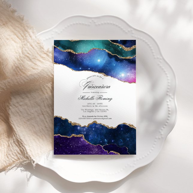 Convite Galinha Ágata Quinceañera Foto (Galaxy Agate Quinceañera Photo Invitation)