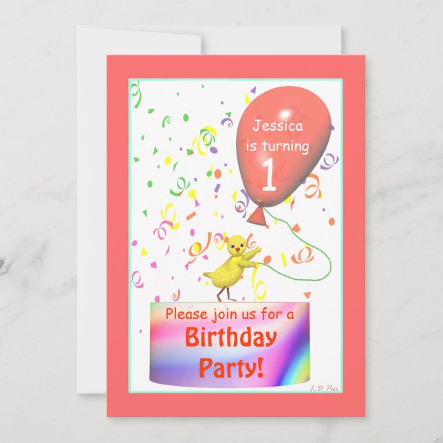 Convite Galinha da Primeira Festa de aniversário (Frente)