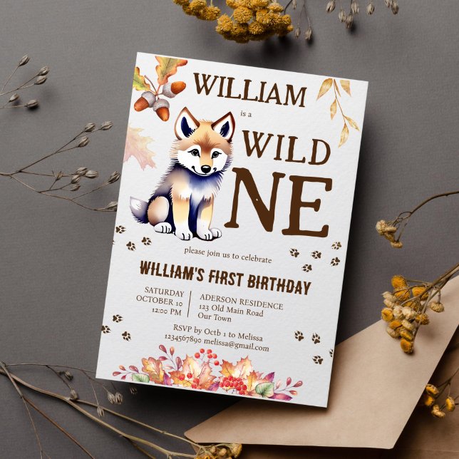 Convite Galinha-do-mato-pombo-branco festa de aniversário  (Wild one cute wolf cub wolf themed birthday party template invitation instant download fall winter)