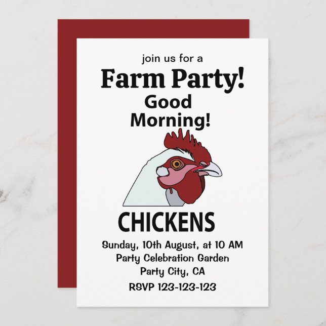 Convite Galinhas Boa Manhã Frango Engraçado (Frente/Verso)