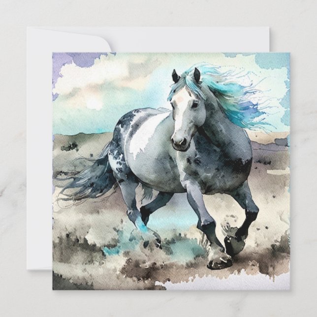 Convite Galloping Draught Horse Watercolour  (Frente)