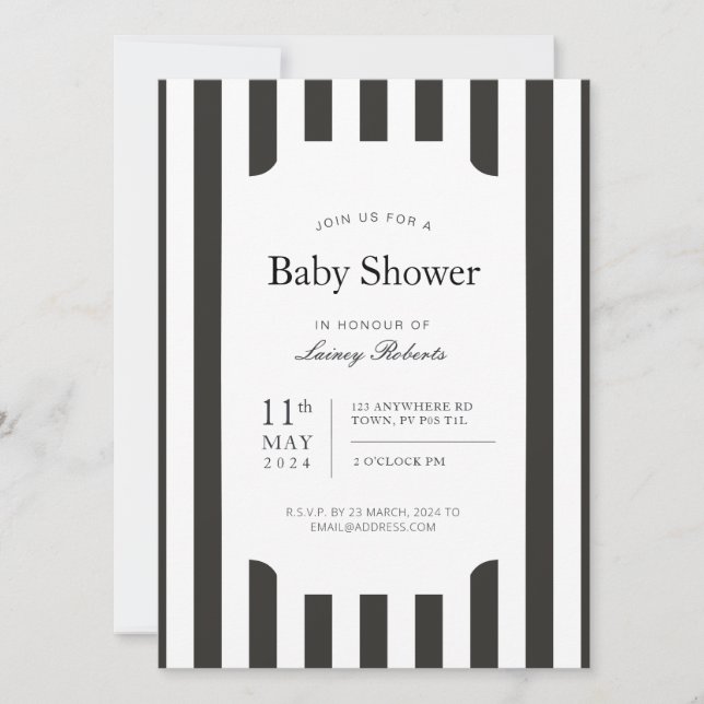 Convite Gama de doces verticais, preta e branca, vindimada (Frente)