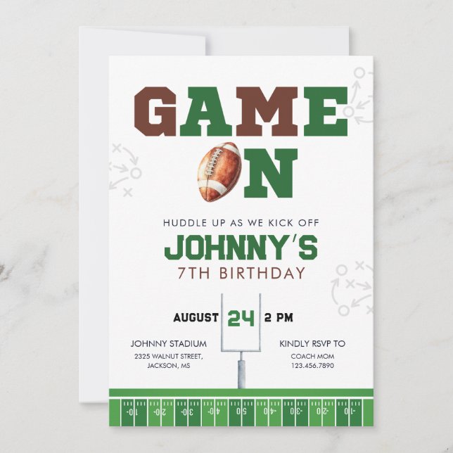 Convite Game On American Football Birthday Invitation (Frente)