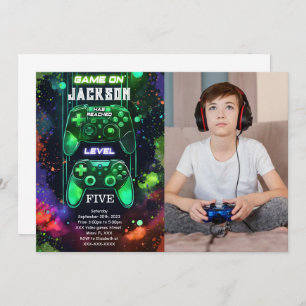 Convite Game On, Boy Video Game Birthday Photo