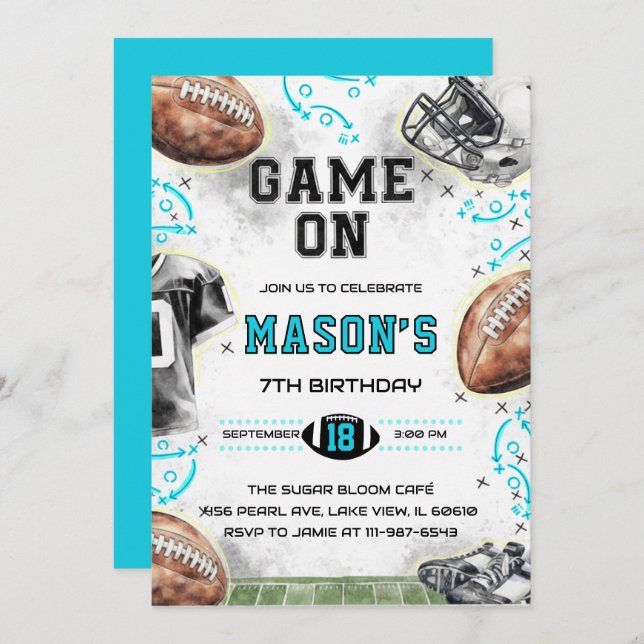 Convite Game On Football Birthday Party Invitation (Frente/Verso)