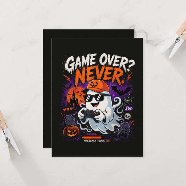 Convite Game Over Nunca Gamer Fantasma Halloween Engraçado (Frente/Verso In Situ)