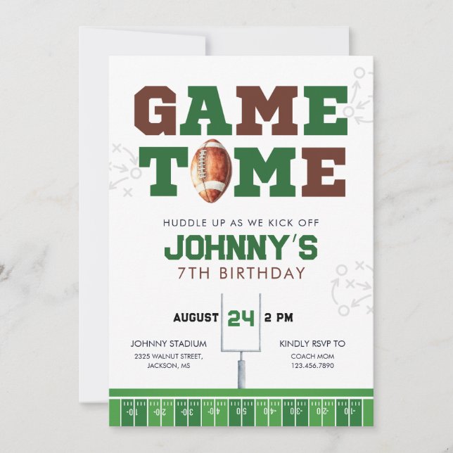 Convite Game Time American Football Birthday Invitation (Frente)