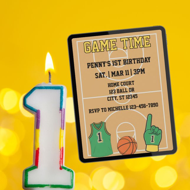 Convite Game Time, Basketball 1st Birthday (Criador carregado)
