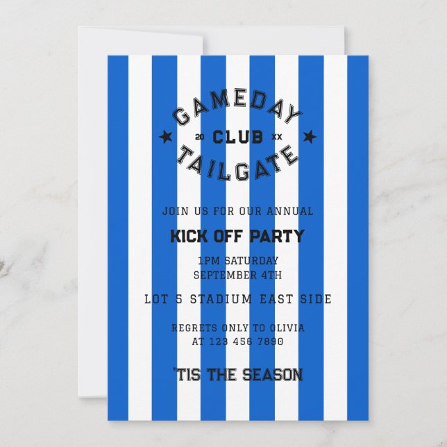 Convite Gameday Tailgate Club Kick Off Party Blue Team (Frente)