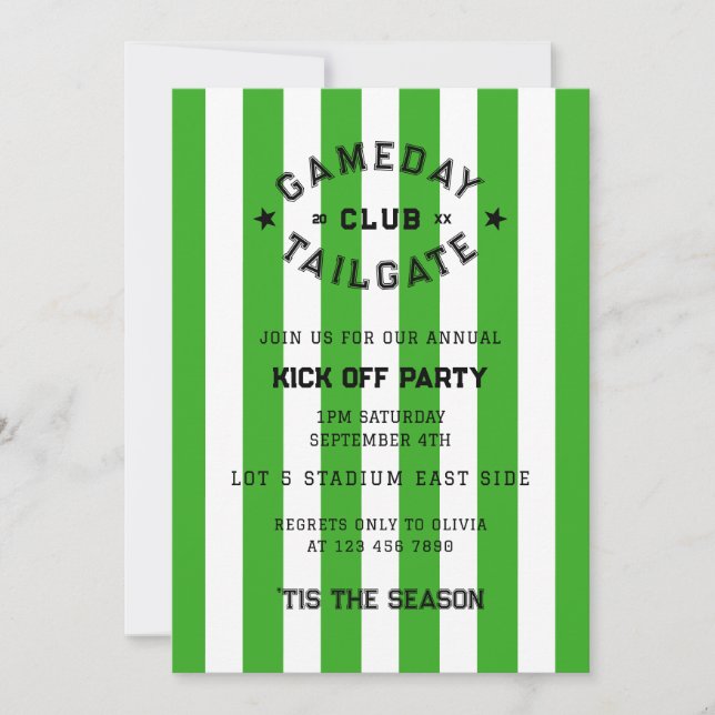 Convite Gameday Tailgate Club Kick Off Party Green Team (Frente)