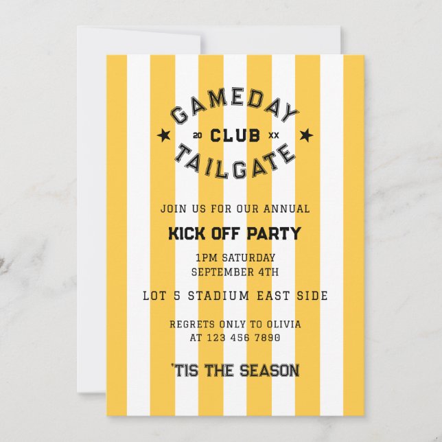 Convite Gameday Tailgate Club Kick Off Party Yellow Team (Frente)