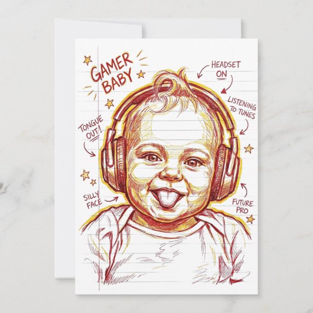 Convite Gamer Baby Funny Gaming Art (Frente)