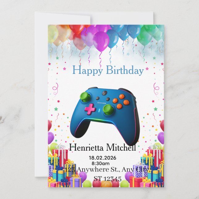 Convite Gamer Birthday Invitation Card | Video Game Party  (Frente)