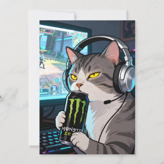 Convite Gamer Cat com Monster Energy D