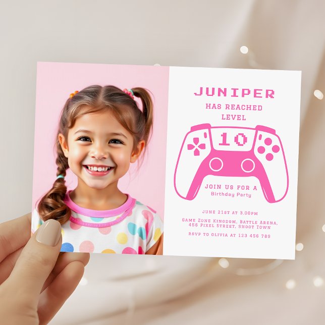 Convite Gamer Girls Pink Kids Birthday Party Photo (Criador carregado)