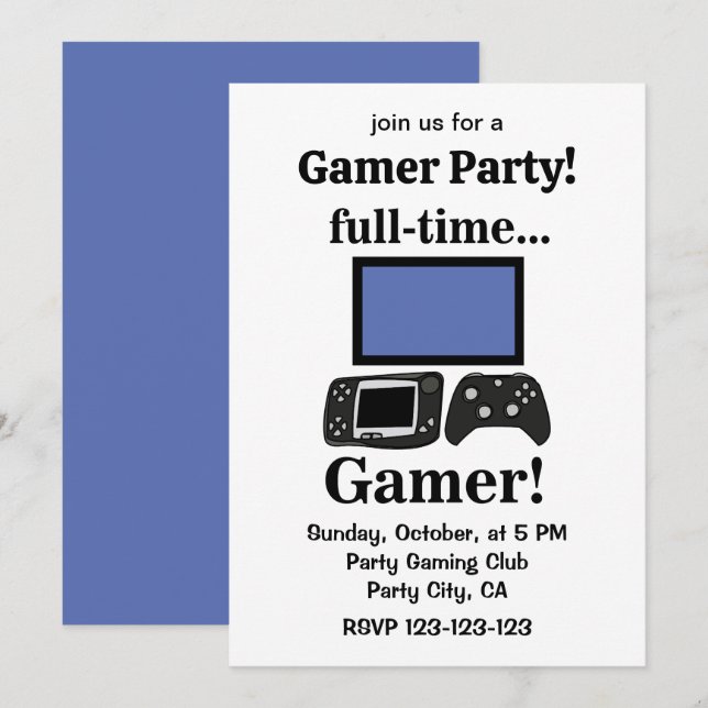 Convite Gaming Gamer Funny Gamer Party (Frente/Verso)