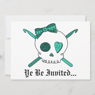 Convite Ganchos de crânio e crochê (Turquesa)