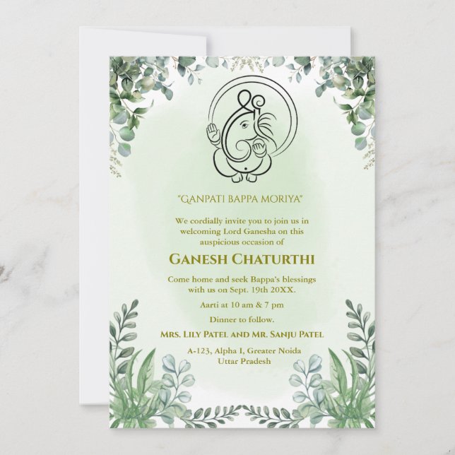 Convite Ganesh Chaturthi Puja (Frente)