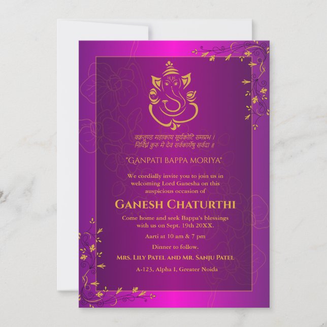 Convite Ganesh Chaturthi Puja (Frente)