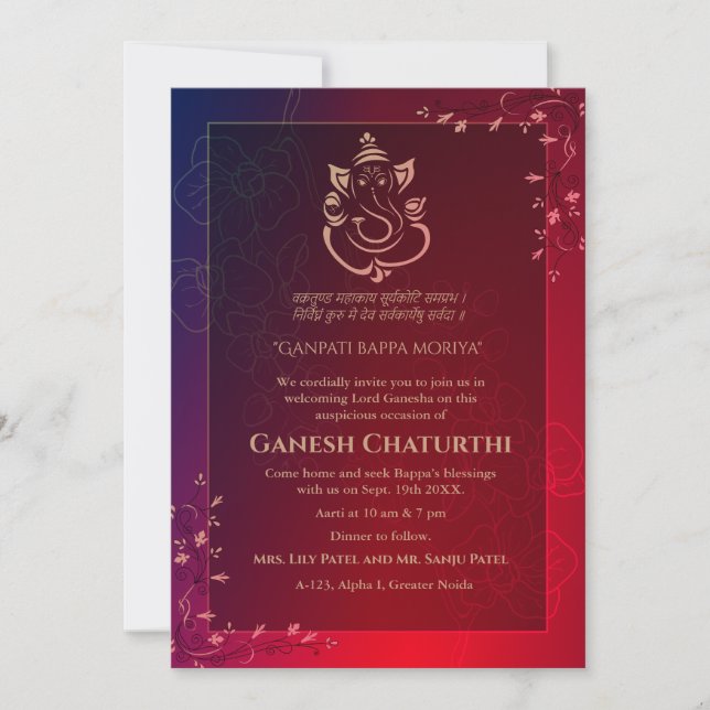 Convite Ganesh Chaturthi Puja (Frente)