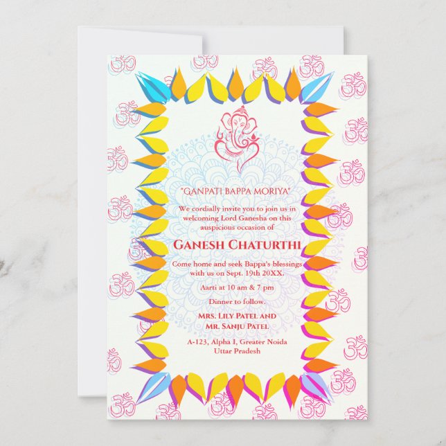 Convite Ganesh Chaturthi Puja (Frente)