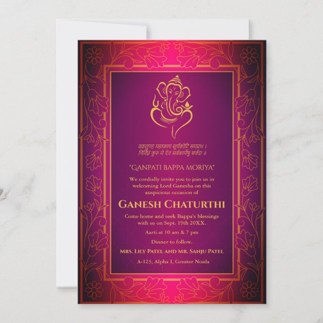 Convite Ganesh Chaturthi Puja (Frente)