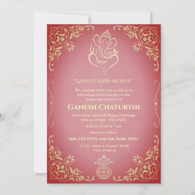 Convite Ganesh Chaturthi Puja (Frente)