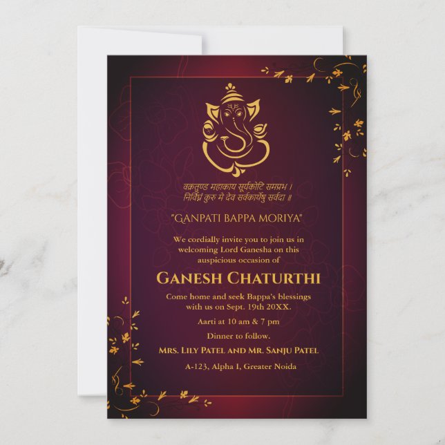 Convite Ganesh Chaturthi Puja (Frente)