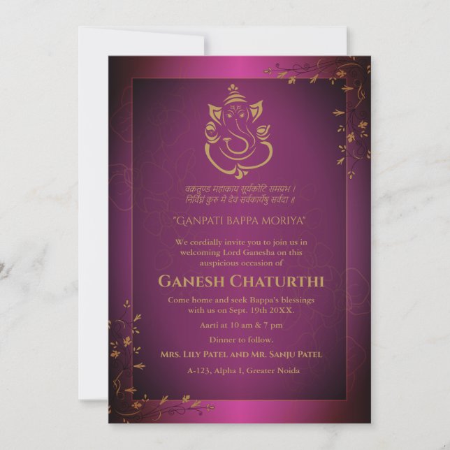 Convite Ganesh Chaturthi Puja (Frente)