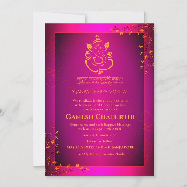 Convite Ganesh Chaturthi Puja (Frente)