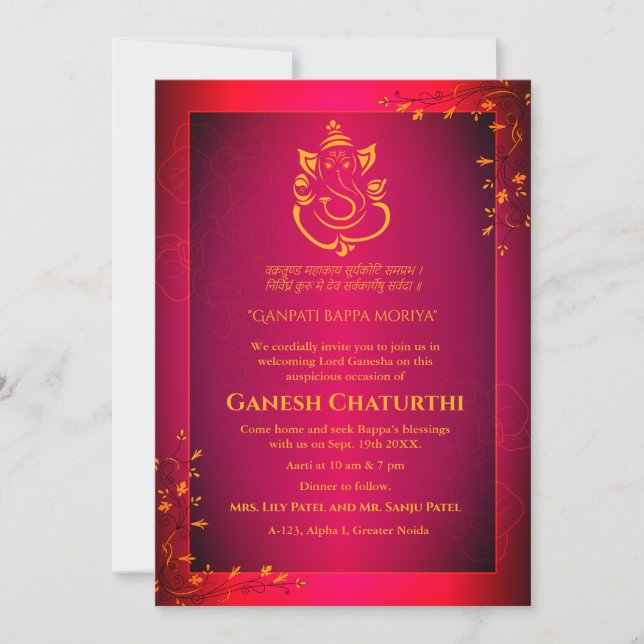 Convite Ganesh Chaturthi Puja (Frente)